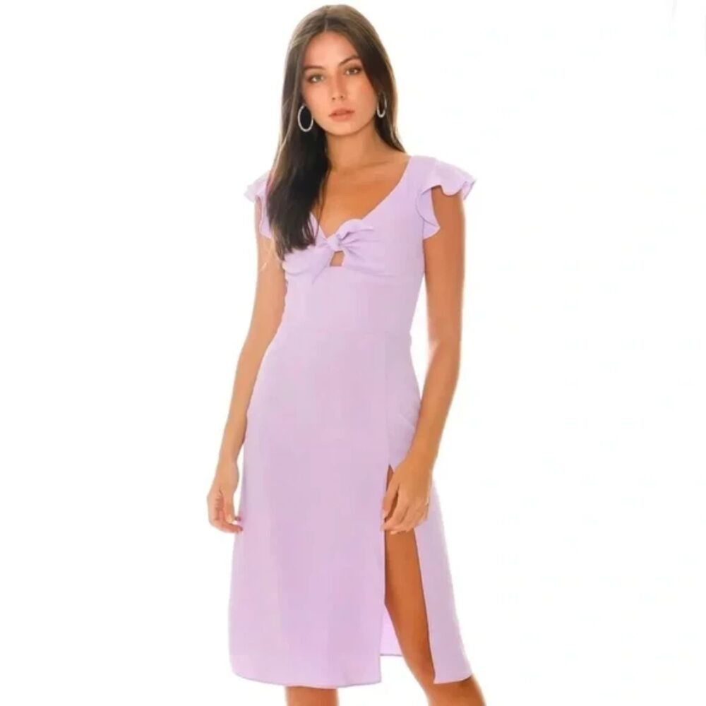 Amanda Uprichard Ember Tie Detail Midi Dress Women's M Purple Slit Milkmaid